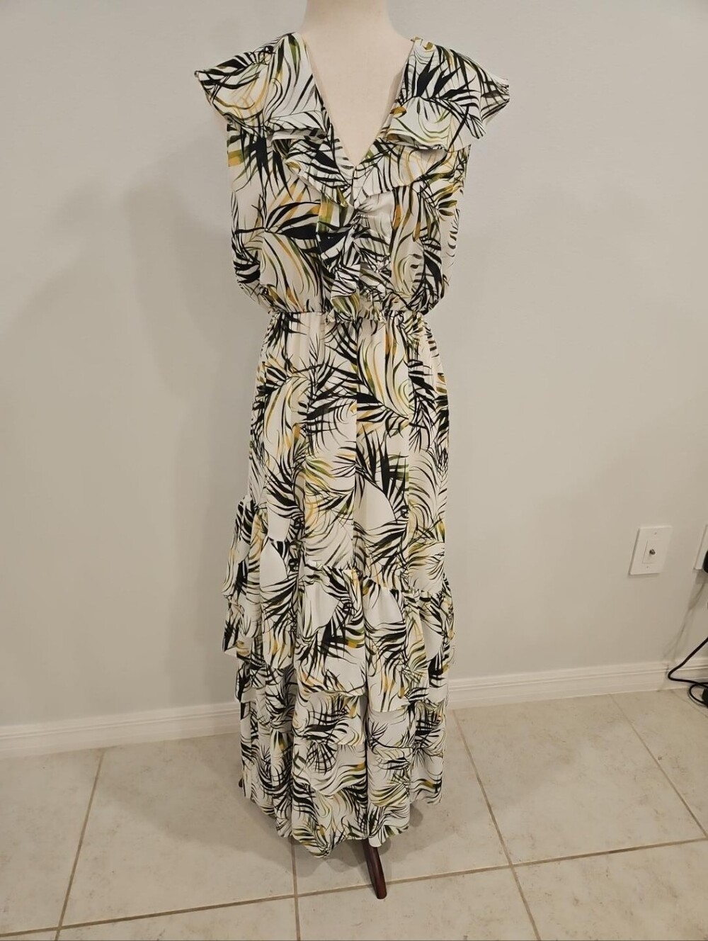 MISA Los Angeles Size S Tropical Ruffle High Low Maxi Dress